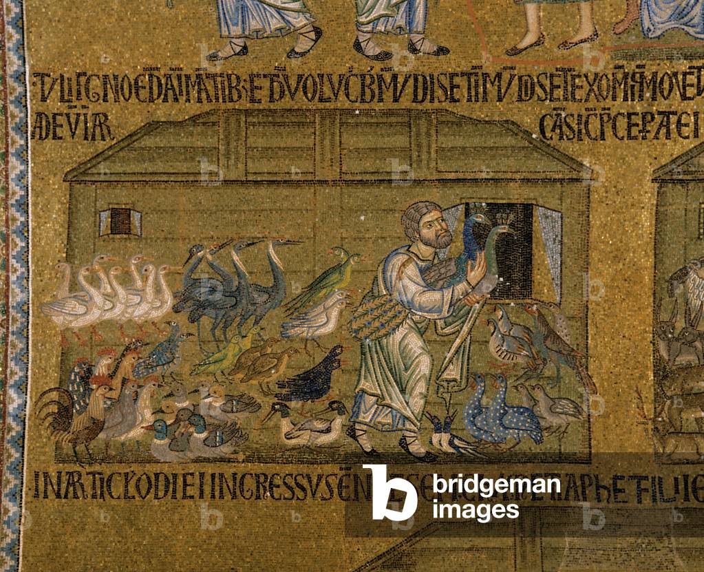 Noah and taking birds on the Ark, Stories of Noah, detail (mosaic)