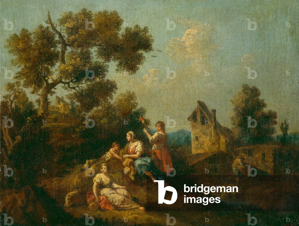Landscape with Peasants (oil on canvas)