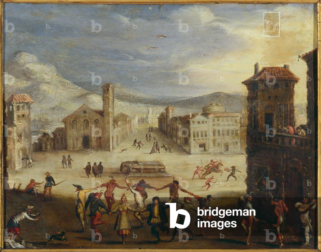 People with masks dancing