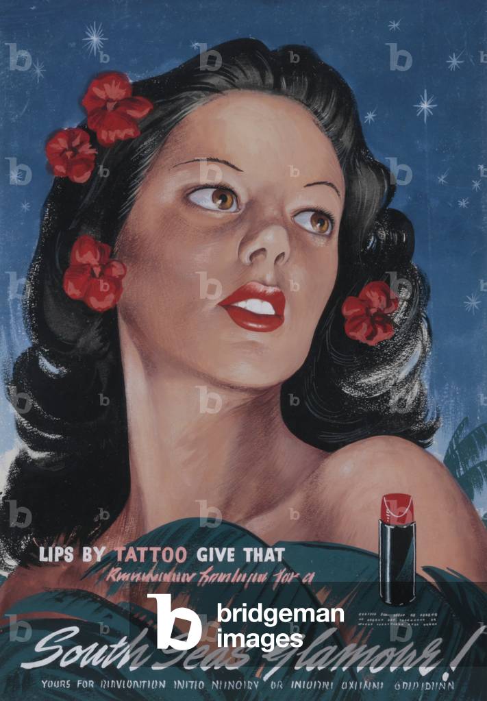 'Lips by Tattoo give that South Seas Glamour!', 1948 (gouache & pen on paper)