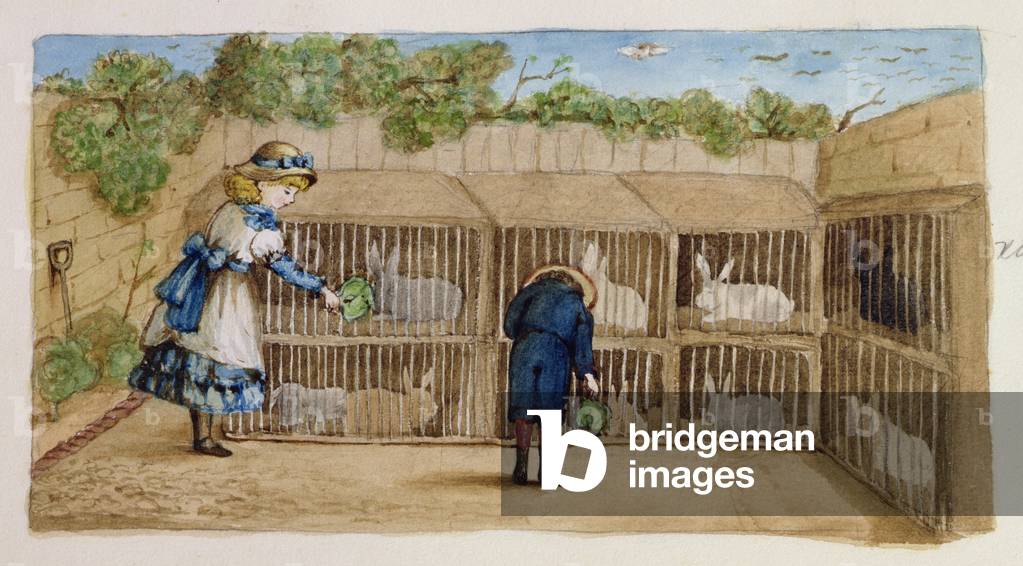 Feeding the Rabbits, 1883 (w/c on paper)