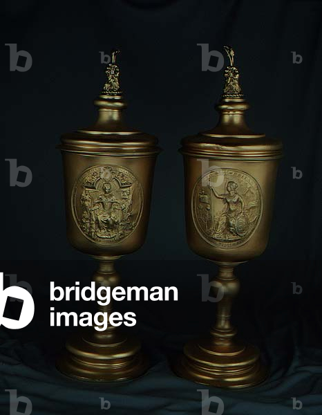 Silver-gilt pair of standing cups and covers, c.1714