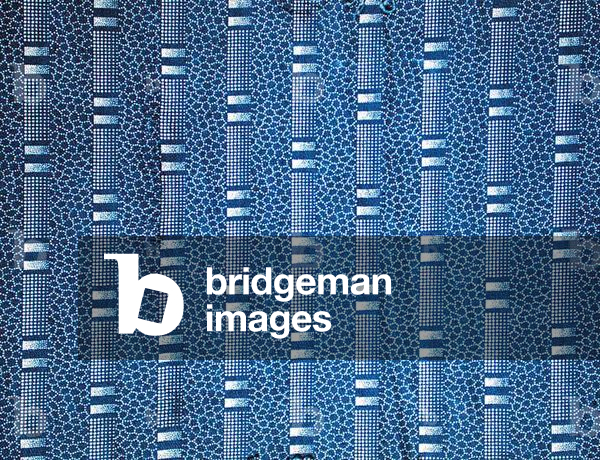 Textile design, c.1946-60 (roller-printed discharge on indigo-dyed cotton cloth)