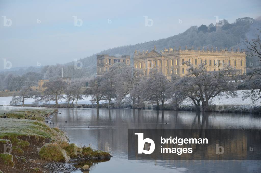 Chatsworth House from the southwest over the River Derwent, Derbyshire (photo)