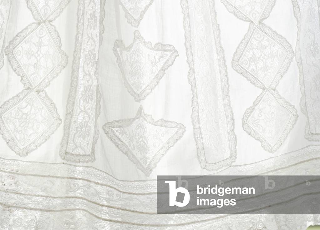 Detail of the lace on the Cavendish family christening gown, worn by the 11th Duke of Devonshire and successive generations of the Cavendish family, late nineteenth century, Chatsworth House (photo)