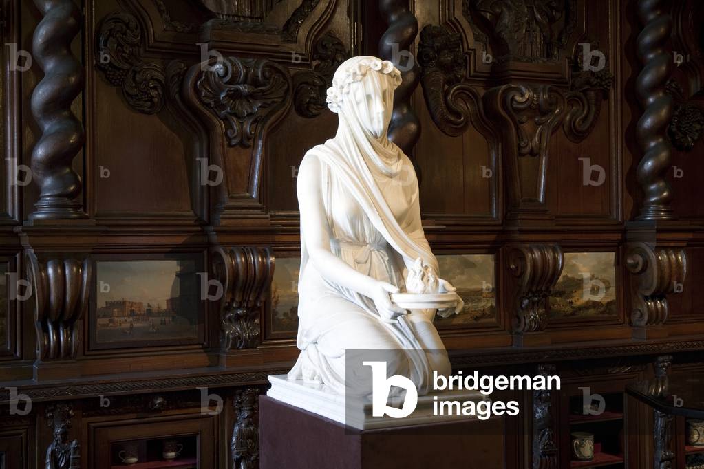 Veiled vestal virgin (marble) 19th by Raffaele Monti