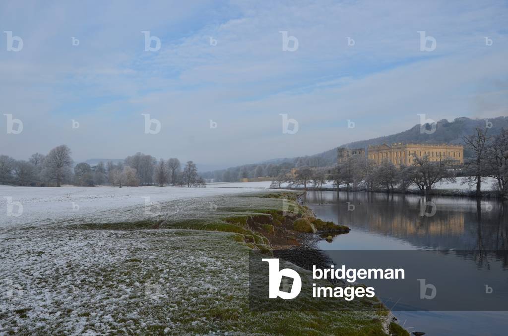 Chatsworth House from the southwest over the River Derwent, Derbyshire (photo)