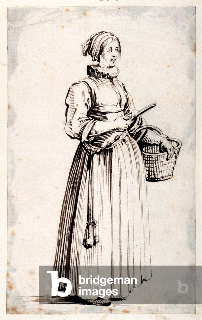 Immagine di Disegno "Figura con cesto e coltello (penna & inchiostro marrone su carta)", 17th Secolo di Israel