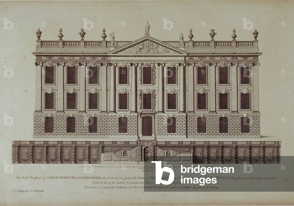 West Front of Chatsworth, from 'Vitruvius Britannicus or The British Architect' by Colen Campbell (engraving)