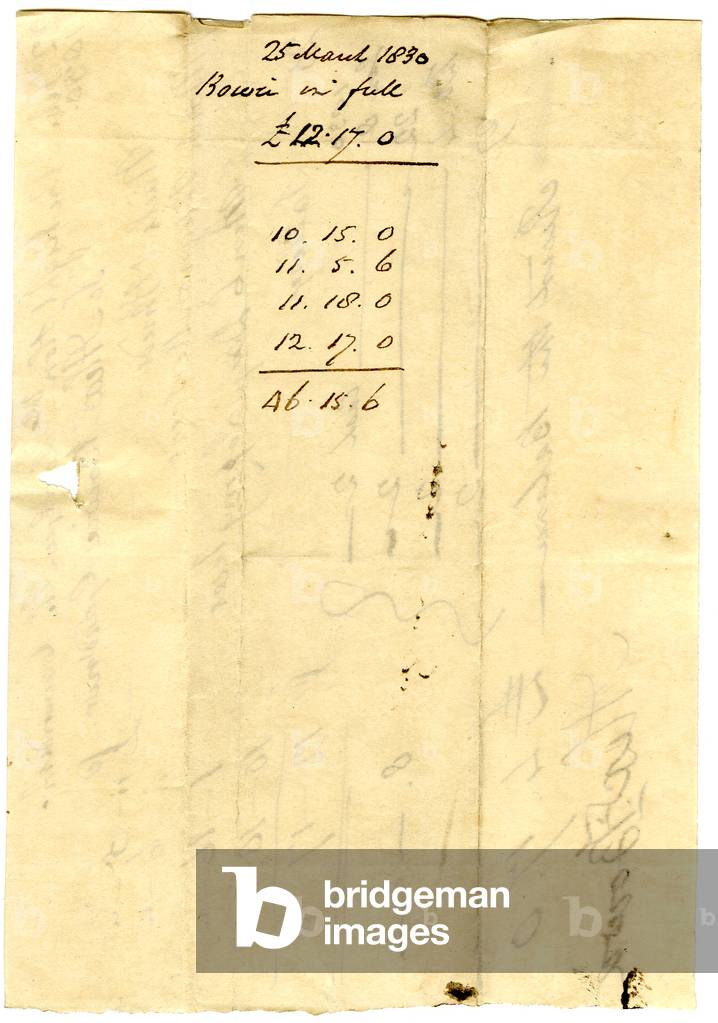Devonshire MSS AS 3101, folio from a bundle of bills settled by Pinder Simpson for Lord George Cavendish, including Alexander Bowie's bill, 1829-300 (pen & ink on paper)