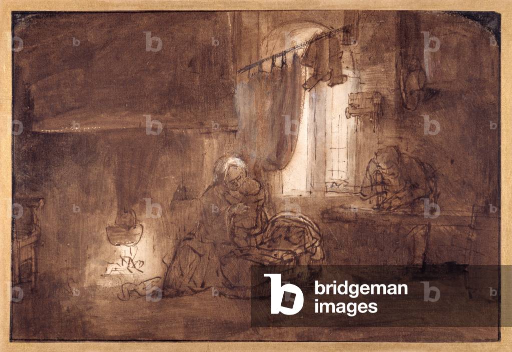 The Holy Family in the Carpenter's Shop (pen & ink with wash on paper)