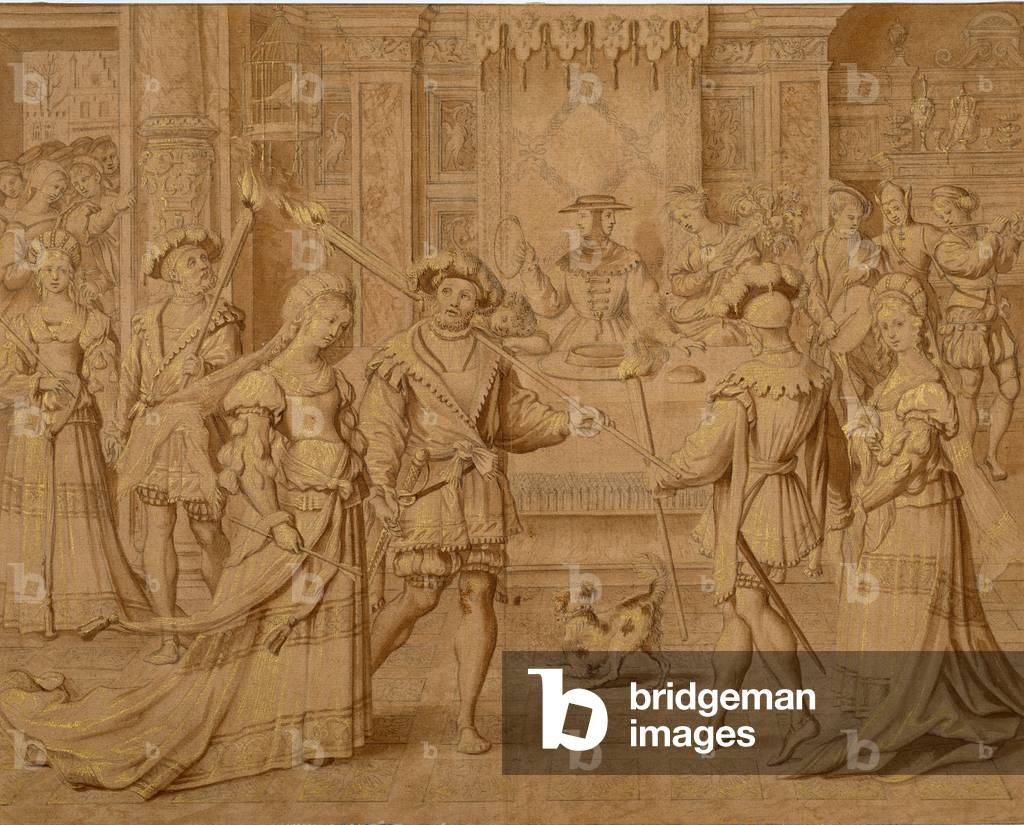 'Petit Patron' for the full-scale tapestry cartoon of 'January' (black chalk & brown wash with gold on paper)