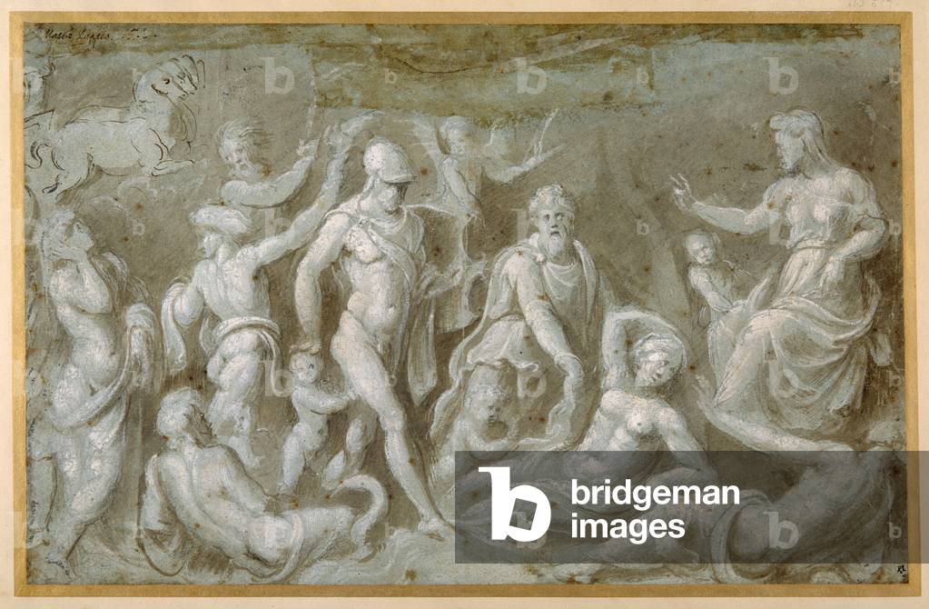 Mars and Rhea Silvia (brush & brown ink heightened with white body colour on carta azzurra)