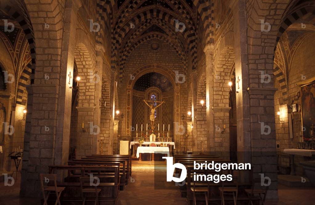 Romanesque interior, San Polo in Rosso church, Pievi del Chianti, Tuscany, Italy.