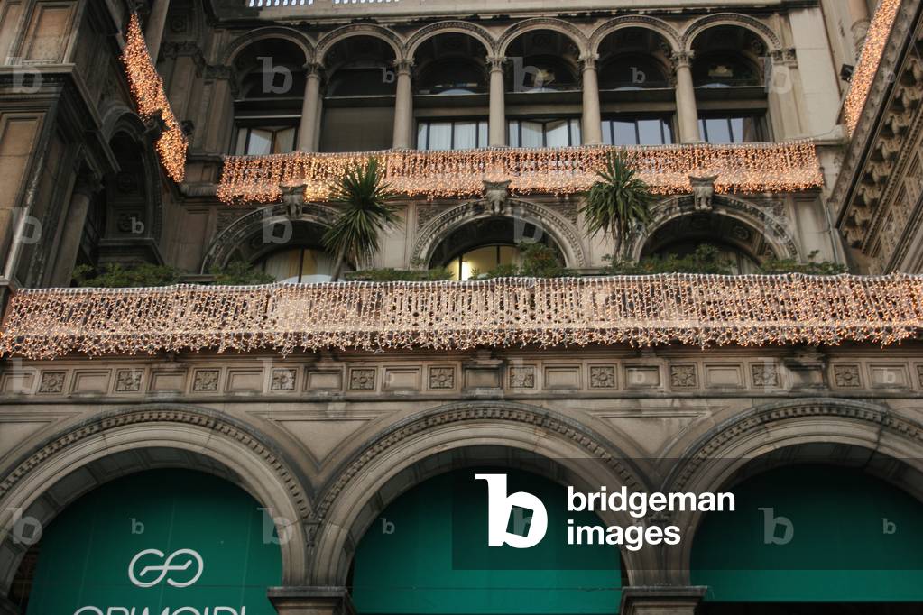 Xmas decorations, Palazzo Settentrionale, Duomo square, Milan, Lombardy, Italy