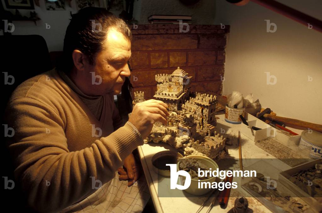 Pino Cusati and his worked stone, Cilento, Campania, Italy