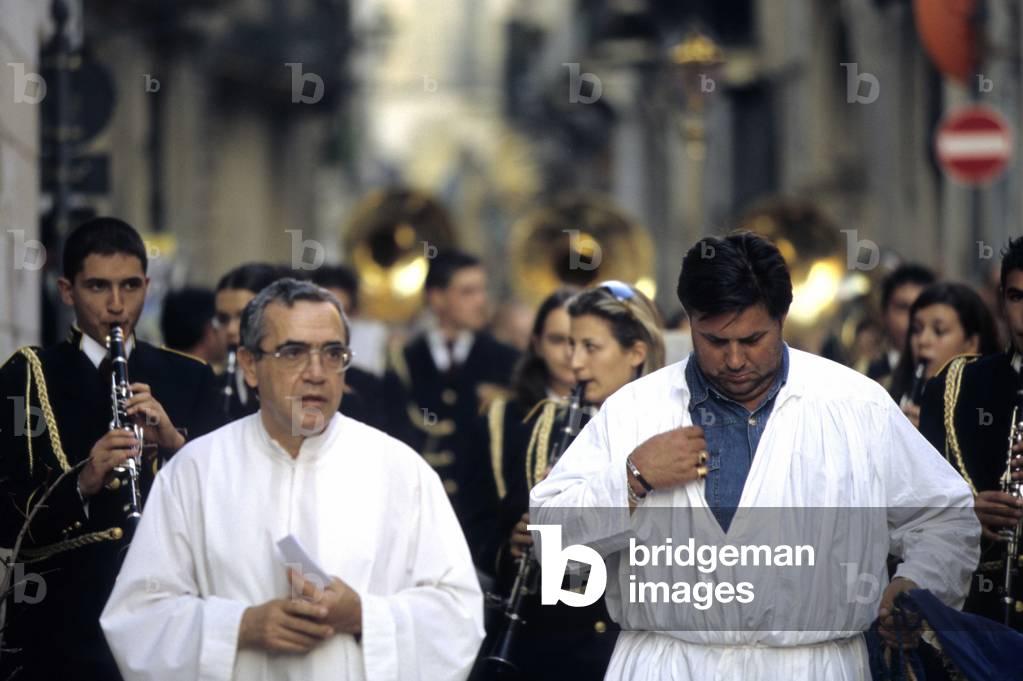 A religious procession in Vittorio Emanuele II street, Lecce, Puglia, Italy