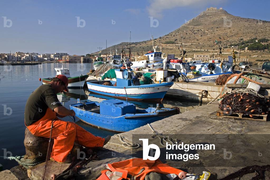 Port, Favignana island, Aegadian Islands, Sicily, Italy