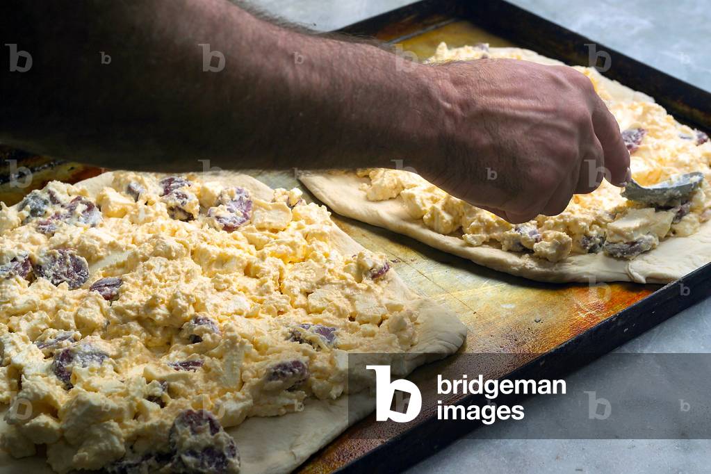 Preparation of Pizza Chiena, Montella, Irpinia, Campania, Italy