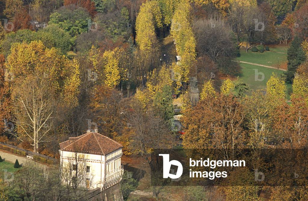 A view of Palazzo Reale garden from Mole Antonelliana, Turin, Piedmont, Italy.