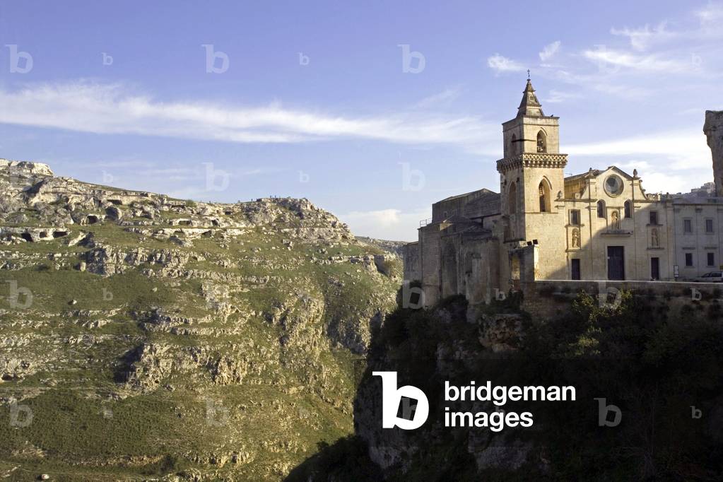 Foreshortening of the Gravina and San Pietro Caveoso church, Matera, Basilicata, Italy