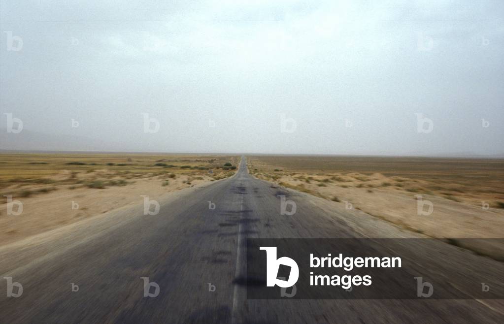 Street crossing the desert, Morocco, North Africa