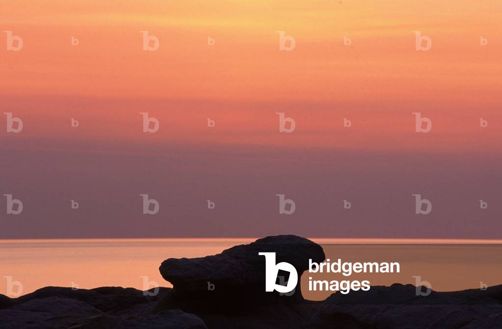 Sunset on Capo Ampelio rocks, Bordighera, Ligury, Italy.