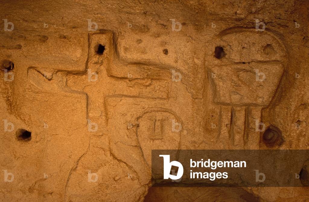 Early Christian and Punic symbols in a cave near Cala San Nicola, Favignana, Aegadian Islands, Sicily, Italy
