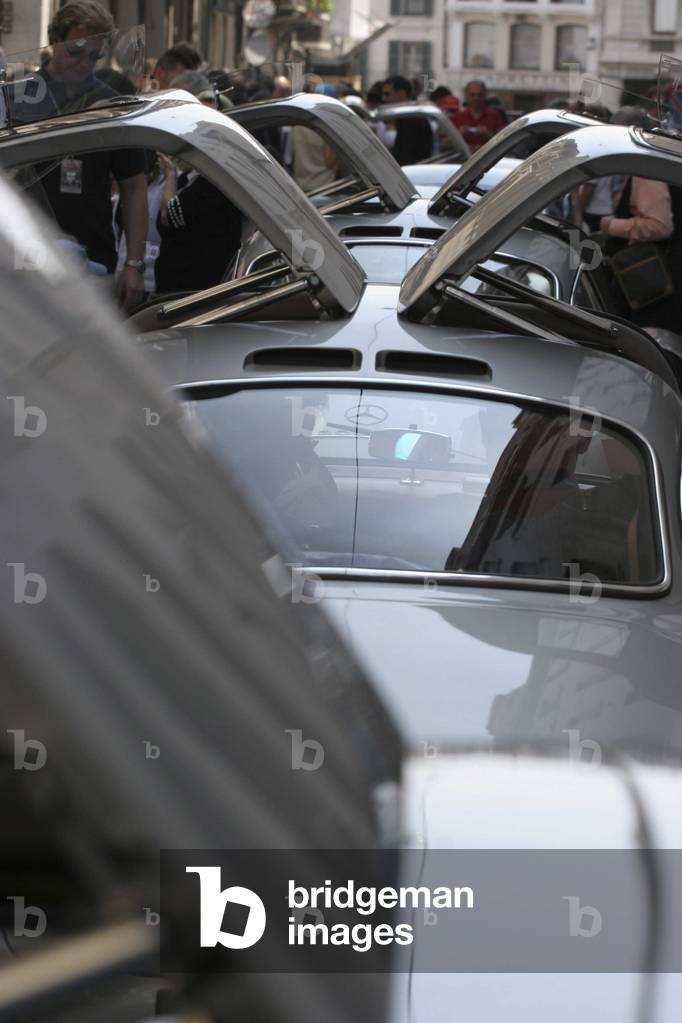 Waiting for technical checks, Mille Miglia historical race, Brescia, Lombardy, Italy