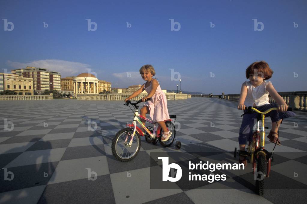 Children on Mascagni terrace, Livorno, Tuscany, Italy