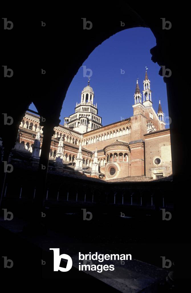 View from Little Cloister, Certosa, Pavia, Lombardy, Italy