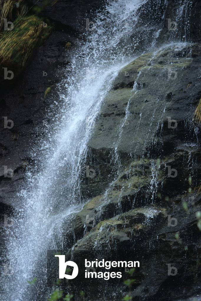 Waterfall on Bracco mountain, Po valley, Piedmont, Italy.