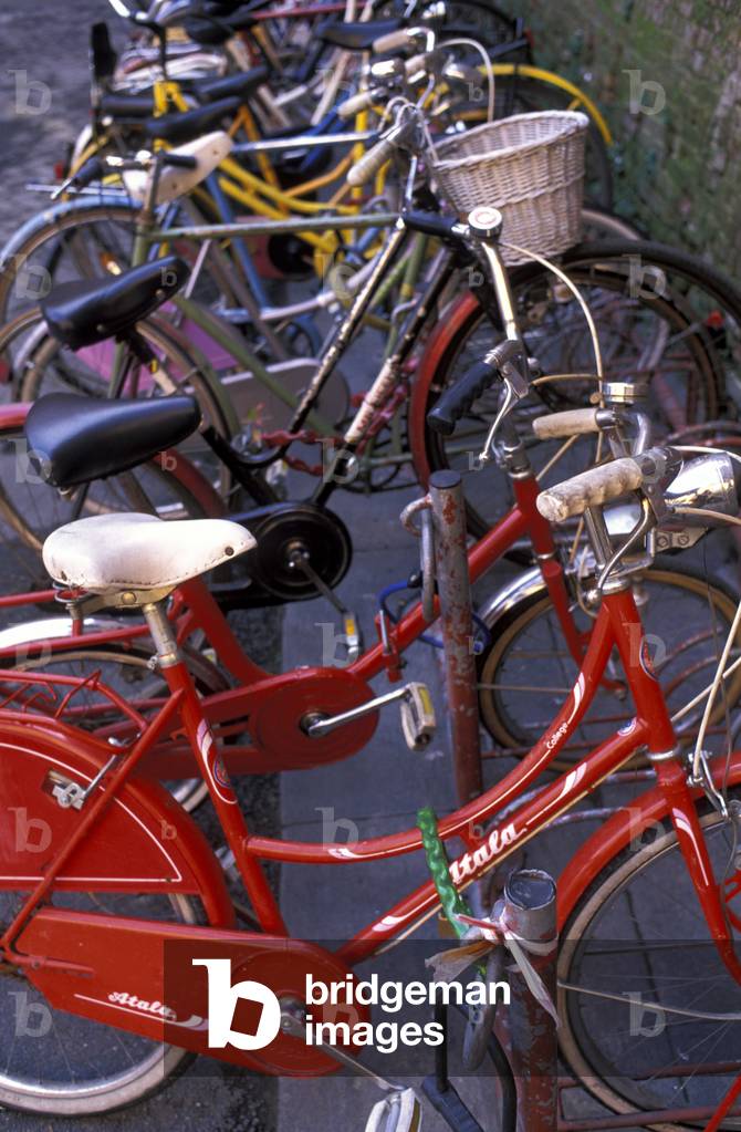 Bicycle in Zamboni street, Bologna, Emilia Romagna, Italy.