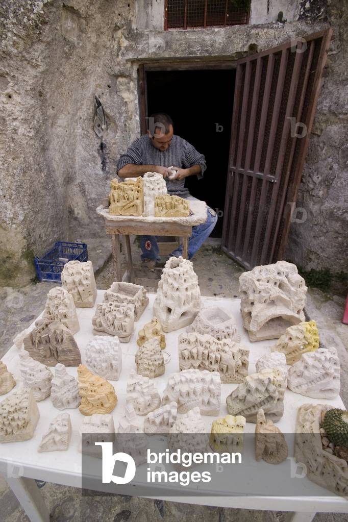 Local handicrafts, Sassi typical houses in tuff miniature, Matera, Basilicata, Italy