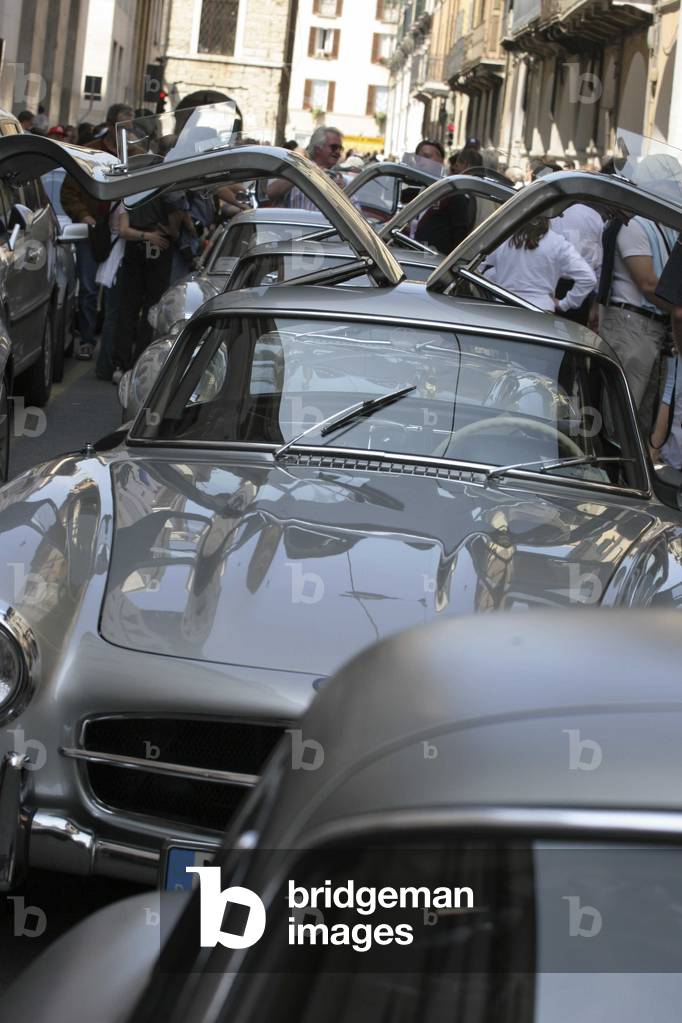 Waiting for technical checks, Mille Miglia historical race, Brescia, Lombardy, Italy