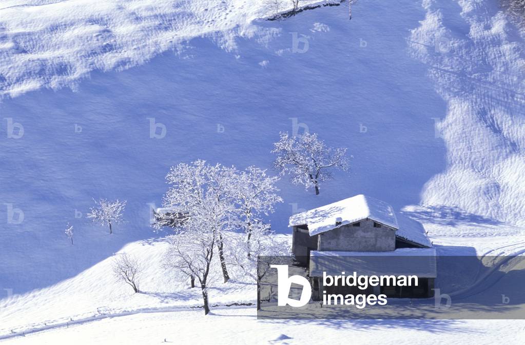 Snow and farmstead, Piani di Nava, Lombardy, Italy