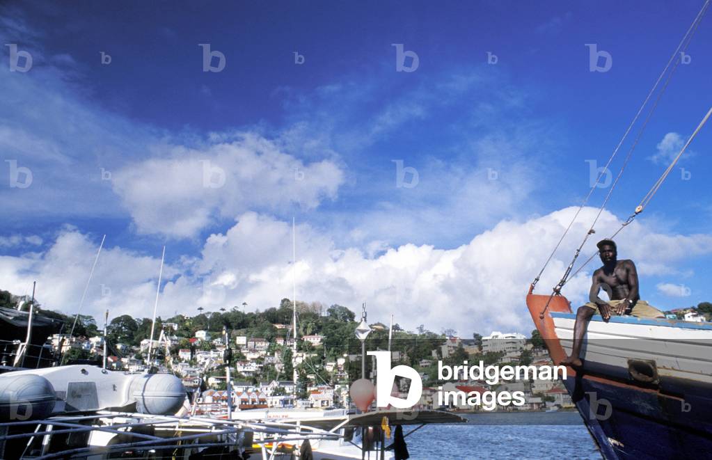 Cityscape from sea, Grenada island, Caribbean, Central America