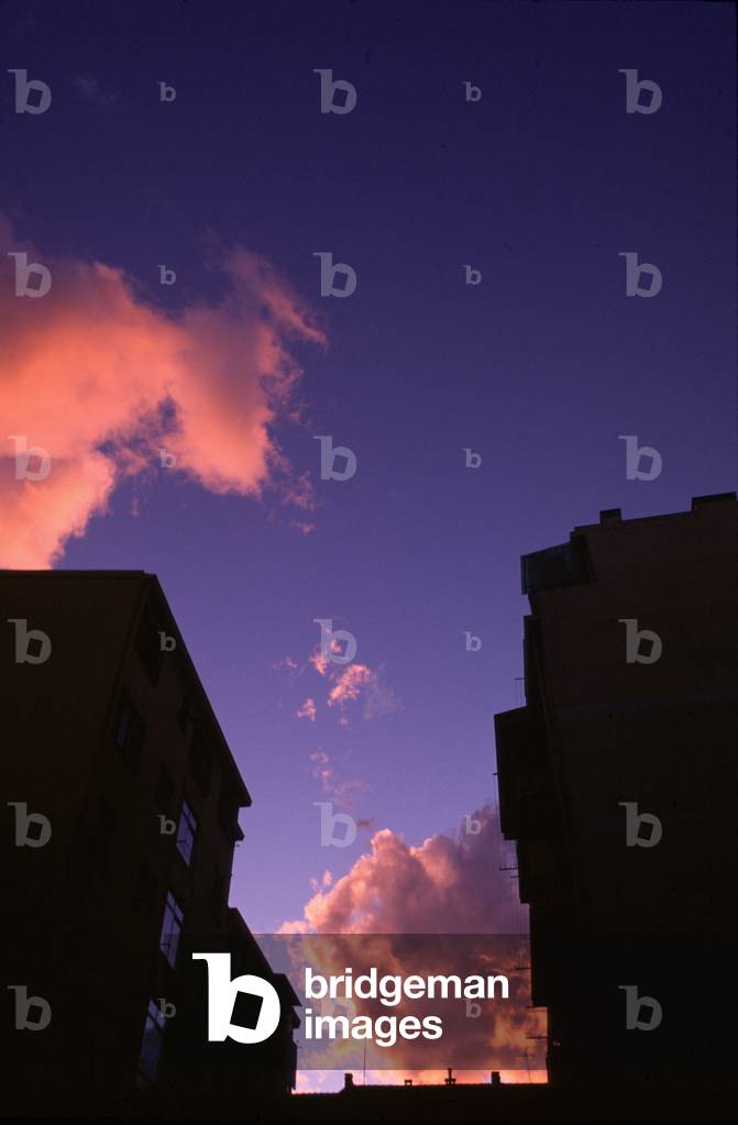 Sunset on suburbs, Sanremo, Ligury, Italy.