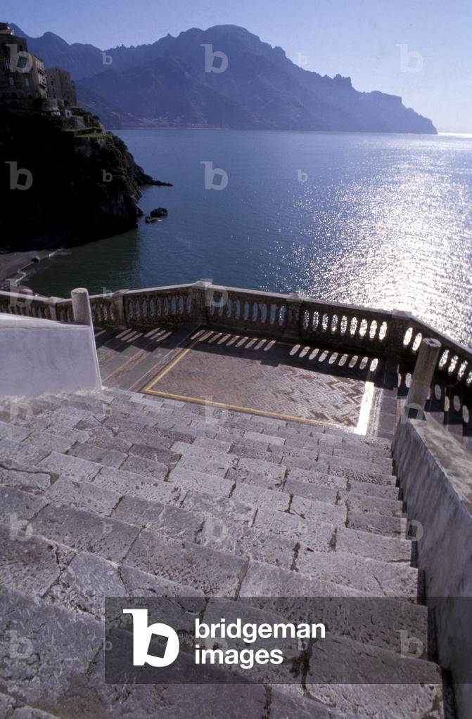 Belvedere from the steps of the cathedral, Atrani, Campania, Italy