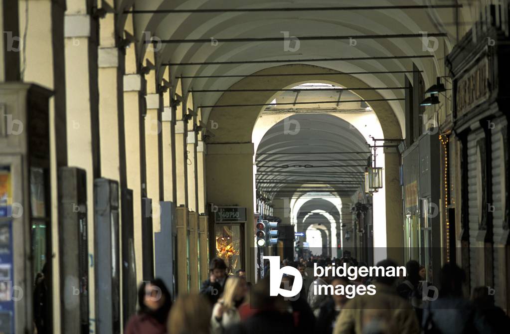 Porch in Piazza San Carlo, Turin, Piedmont, Italy