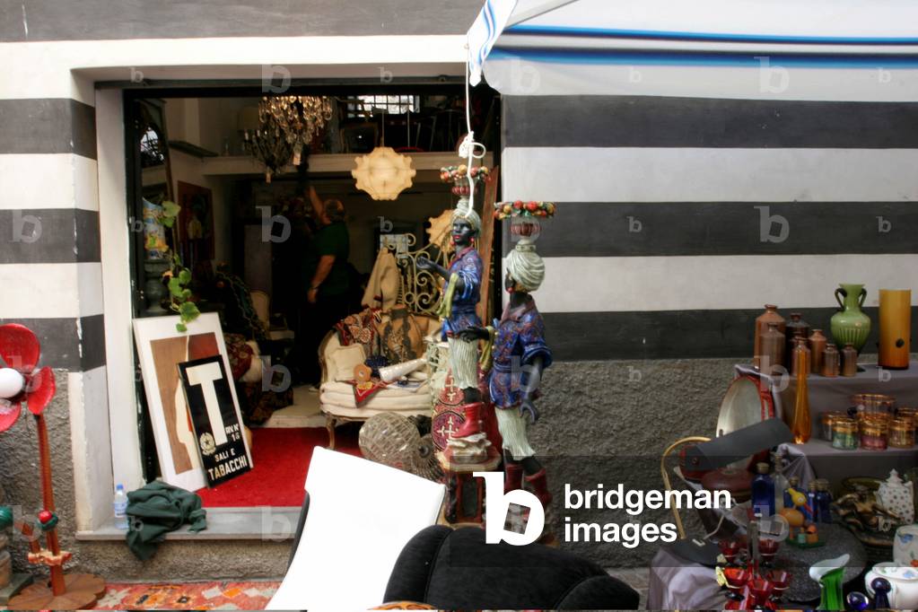 Gift and fancy goods stall, La Soffitta nella Strada, Summer antiquary fair, Sarzana, Ligury, Italy