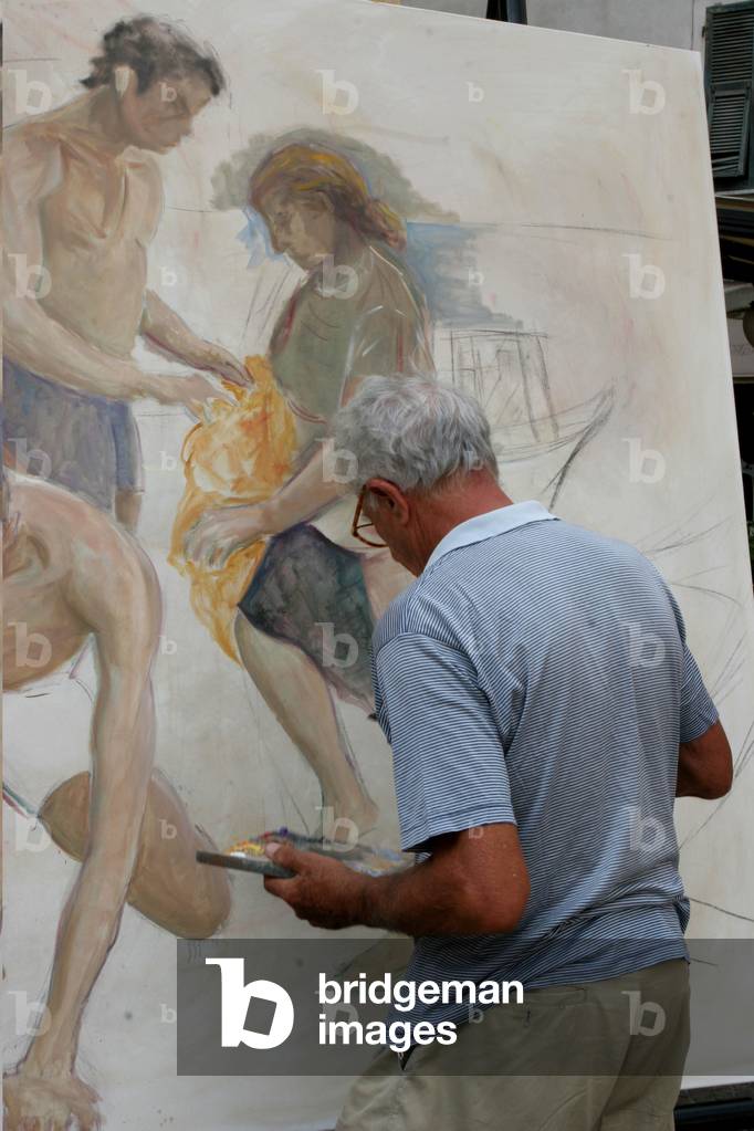Painter at work, La Soffitta nella Strada, Summer antiquary fair, Sarzana, Ligury, Italy