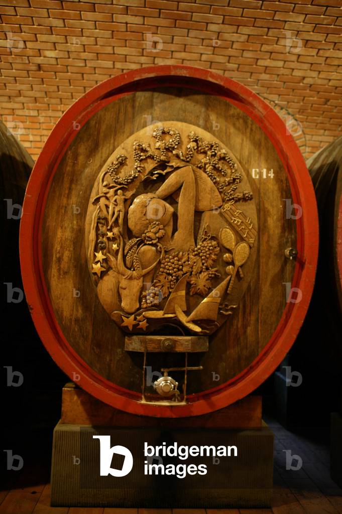 A barrel, the cellar, Bellavista winery, Erbusco, Lombardy, Italy