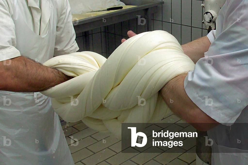 Preparation of provolone del monaco, Naples, Campania, Italy