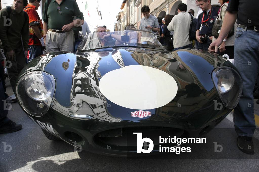 Jaguar, Waiting for technical checks, Mille Miglia historical race, Brescia, Lombardy, Italy