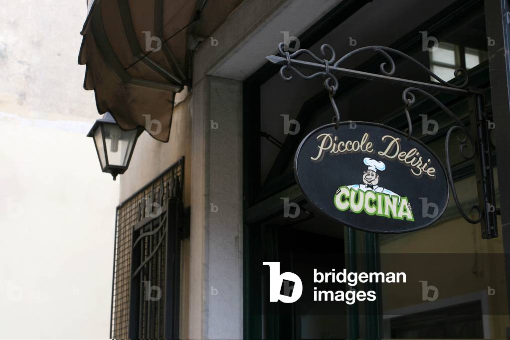 Piccole Delizie cafe restaurant sign, Sarzana, Ligury, Italy