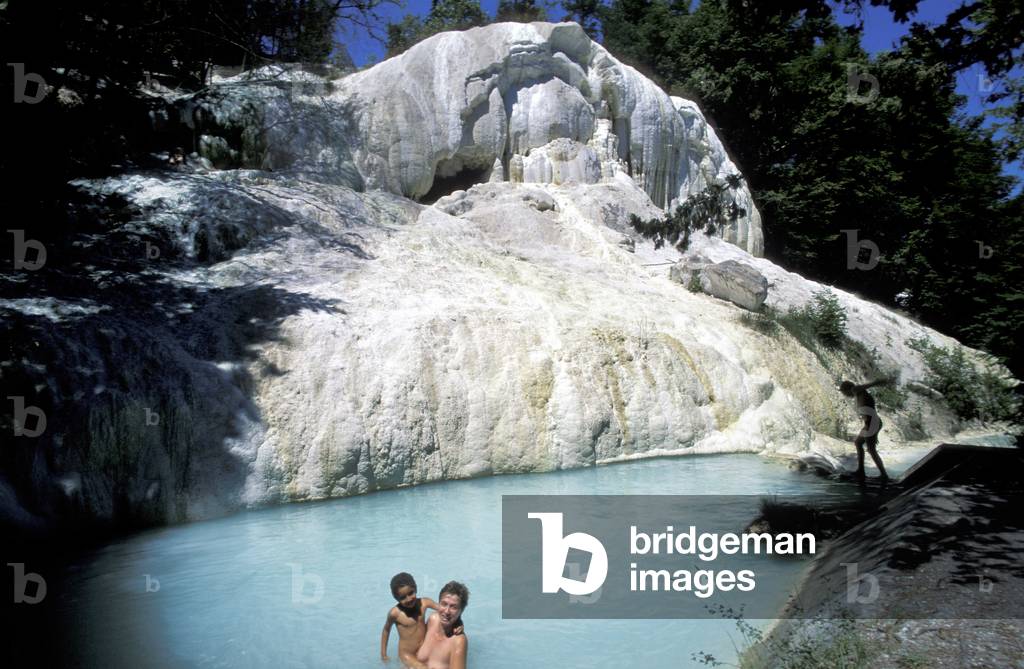Bathers at thermal waters, Fosso Bianco, Bagni San Filippo, Tuscany, Italy