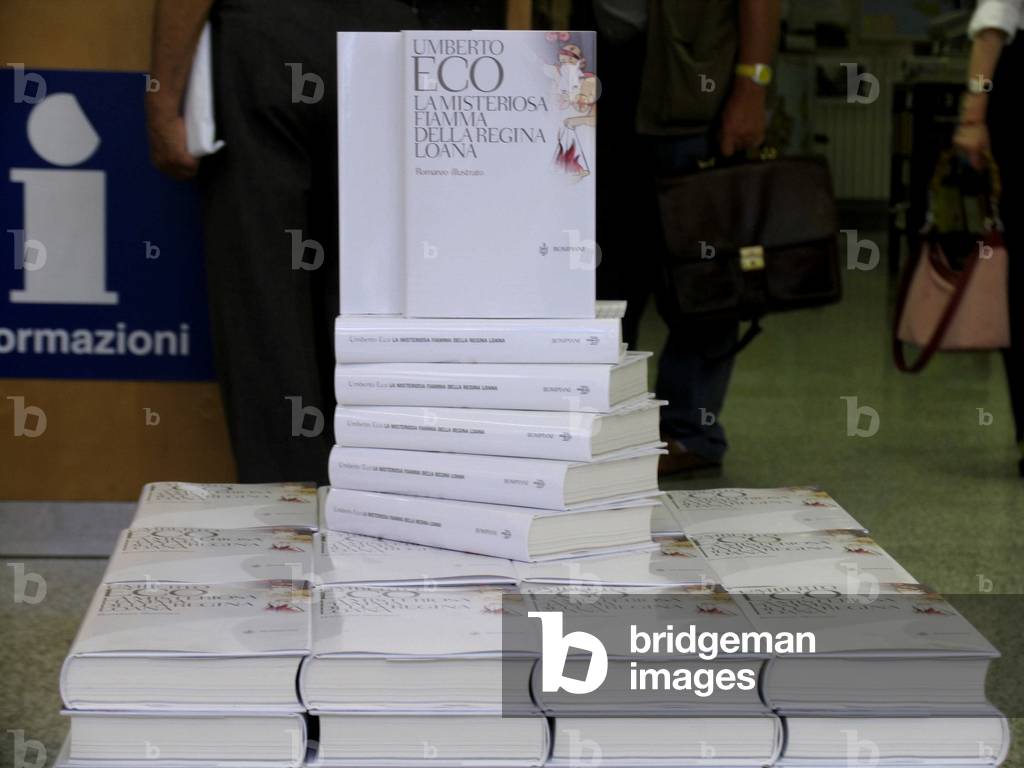 Promotion of the new novel of Umberto Eco, La misteriosa fiamma della regina Loana, Hoepli bookstore, Milan, Lombardy, Italy