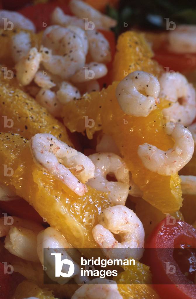 Oranges and shrimps alad, Ribera, Sicily, Italy