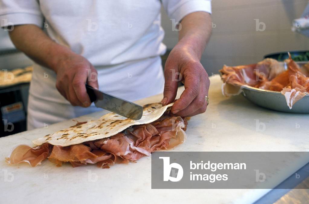 Preparation of the piadina, Rimini, Emilia-Romagna, Italy